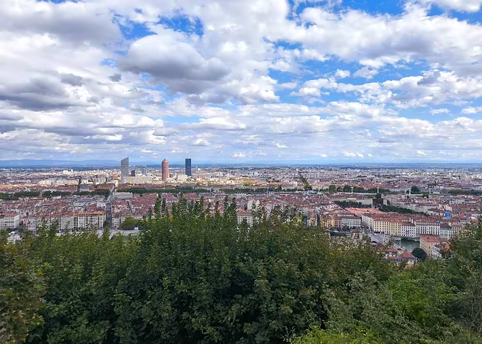 Lyon cityscape under a cloudy sky
