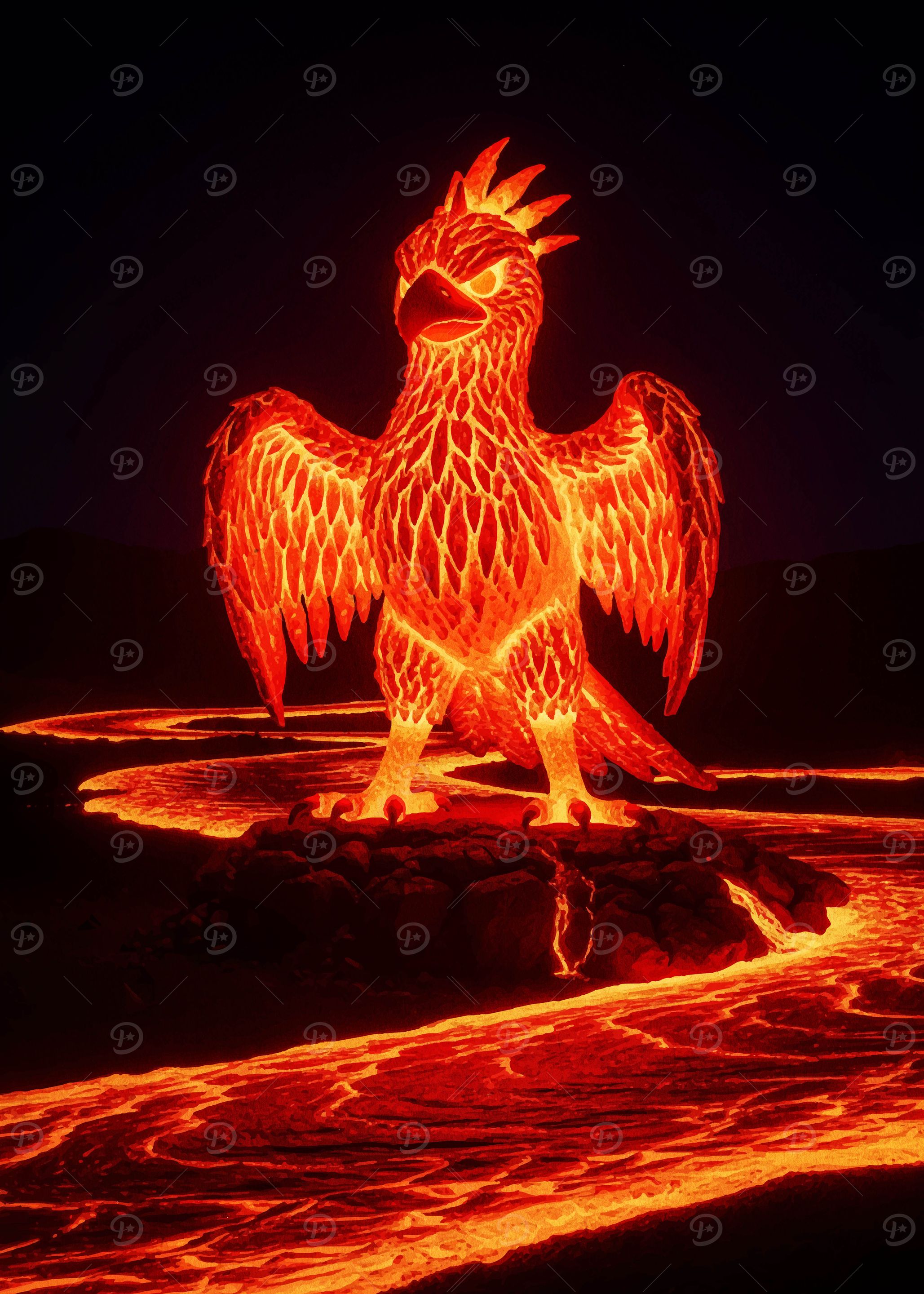 Fiery Phoenix Rising from Lava