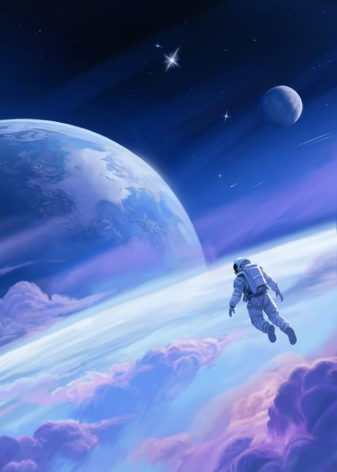 Astronaut in Space with Planets
