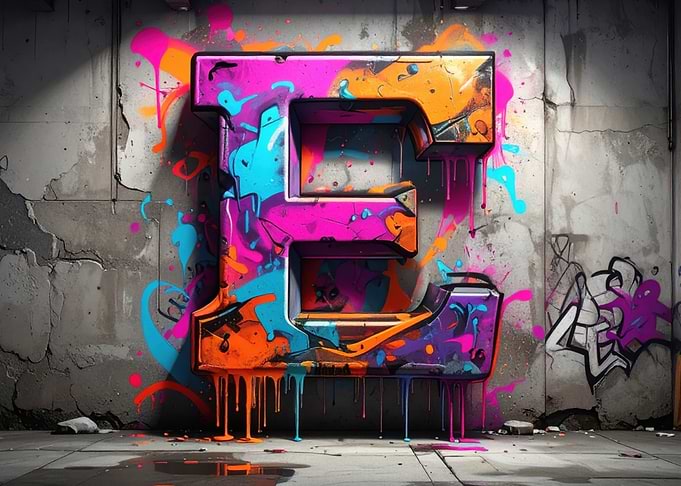 Graffiti Letter E on Concrete Wall