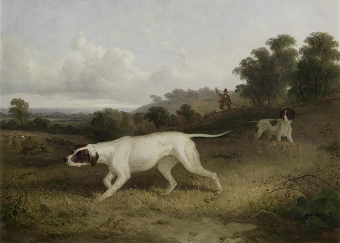 Hunting Scene with Dogs and Hunter