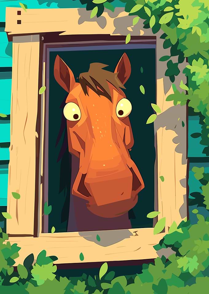Cartoon Horse Looking Through Window