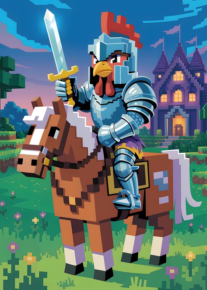 Minecraft Chicken Knight on Horseback
