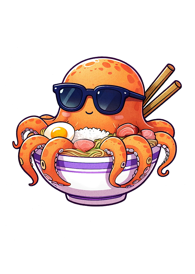 Cool Octopus in Ramen Bowl