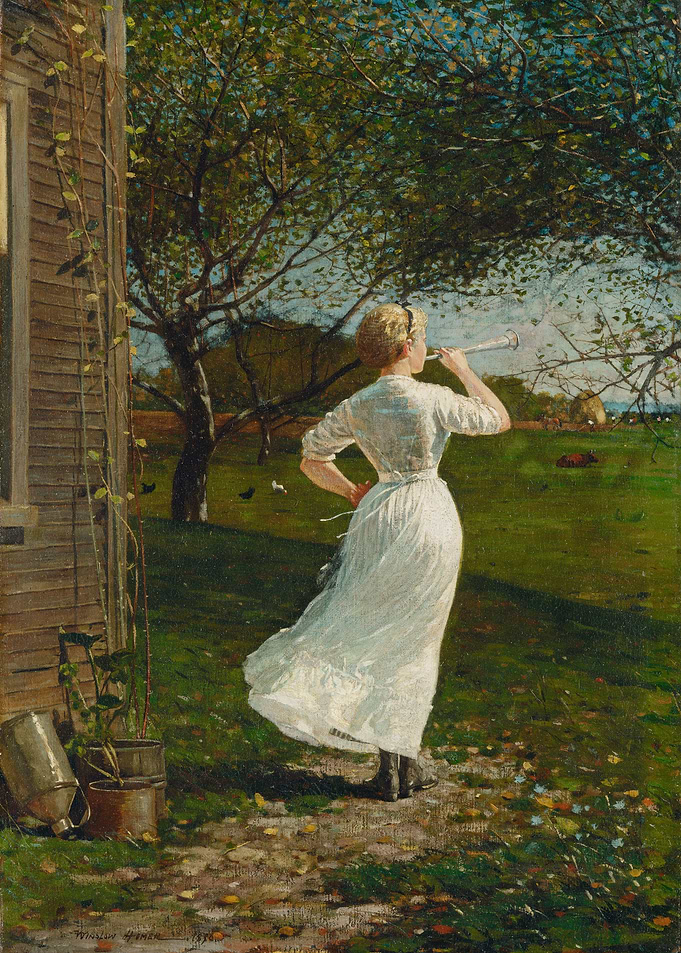 Girl with Horn in Countryside Painting