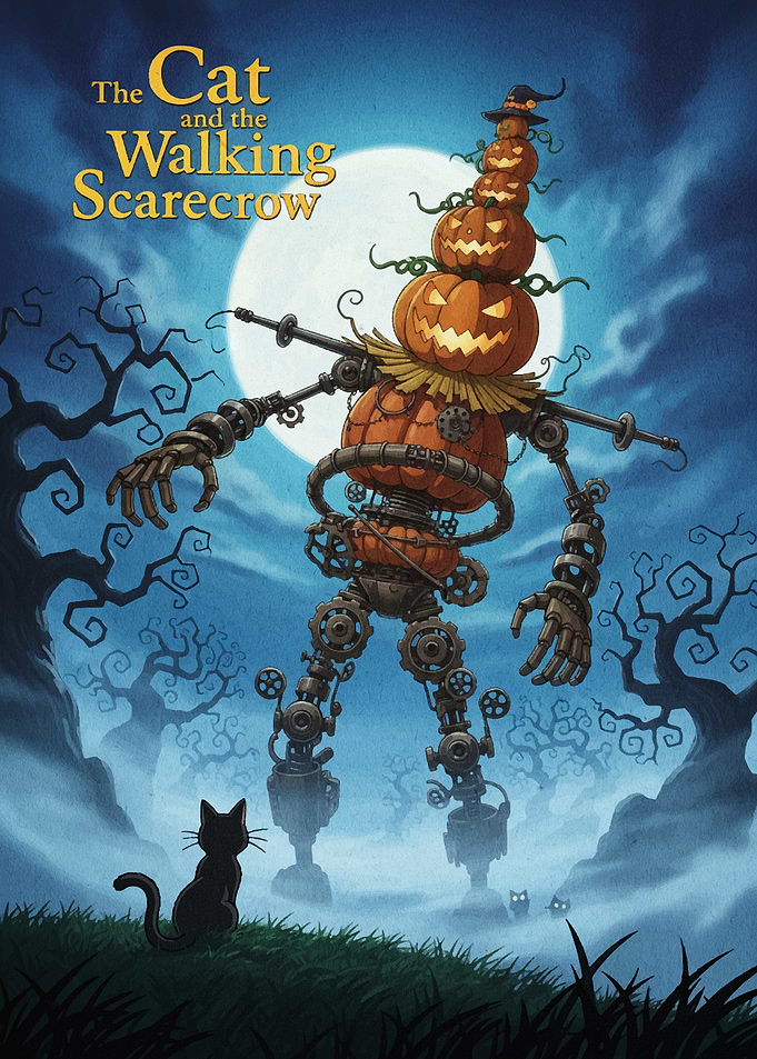 The Cat and the Walking Scarecrow Halloween