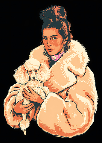 Woman with Poodle in Fur Coat
