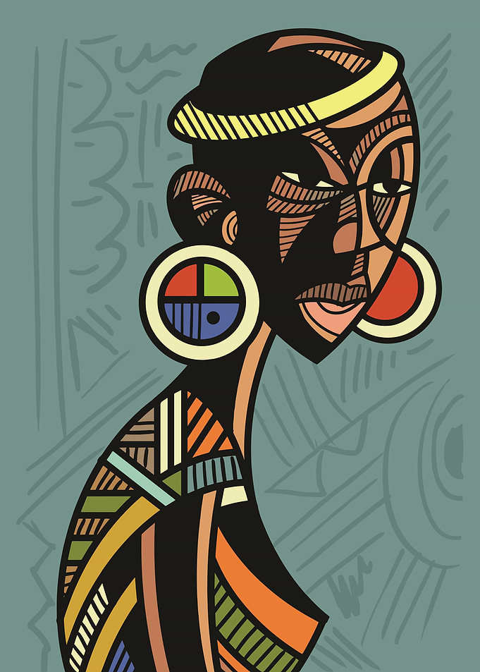 African Woman Portrait with Geometric Patterns