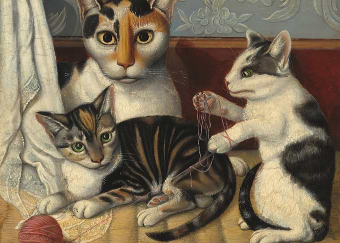 Cats Playing with Yarn, Painting