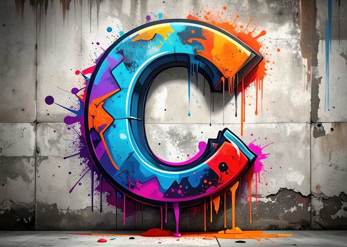 Graffiti Letter C on Concrete Wall