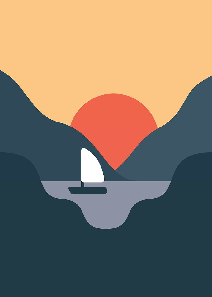 Minimalist Sailboat Sunset Landscape
