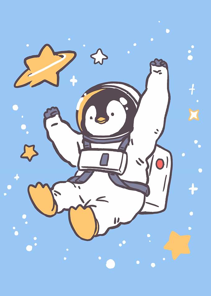 Astronaut Penguin in Space Cartoon