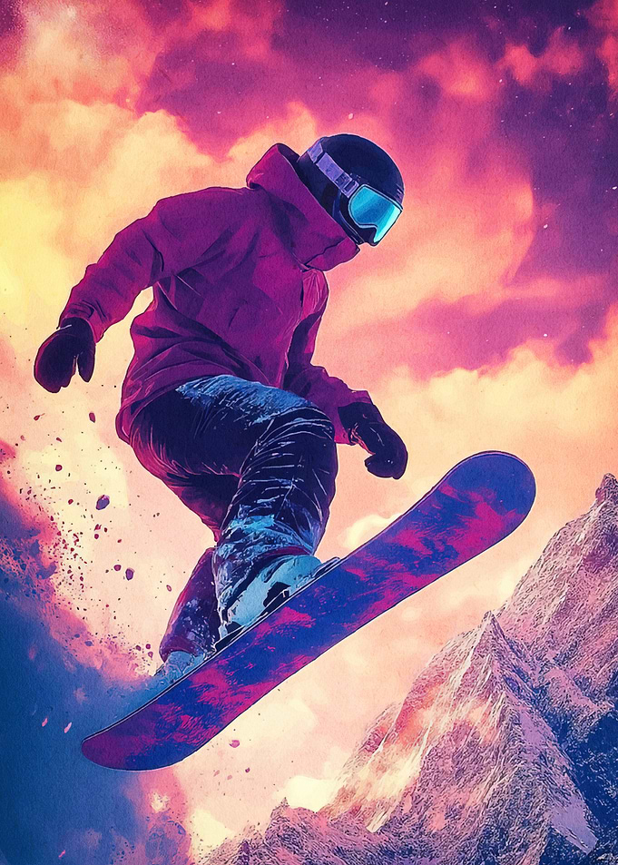 Snowboarder mid-air against mountain