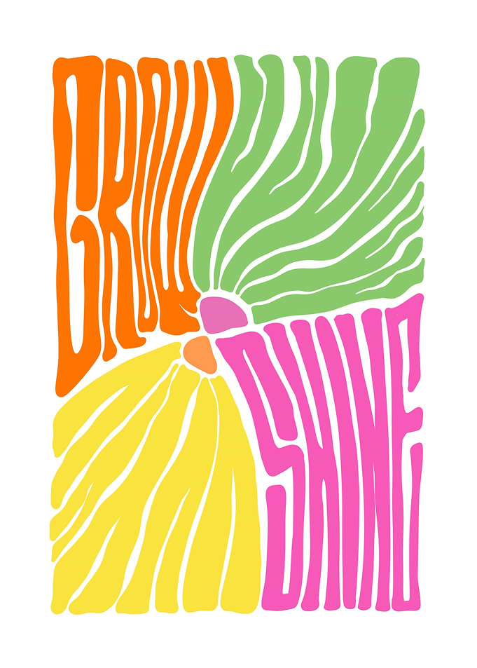 Groovy Shine Floral Typography Art