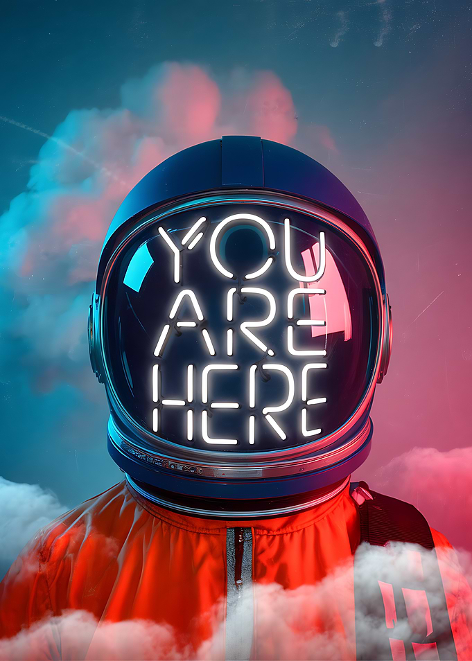 Astronaut Helmet with Neon Sign
