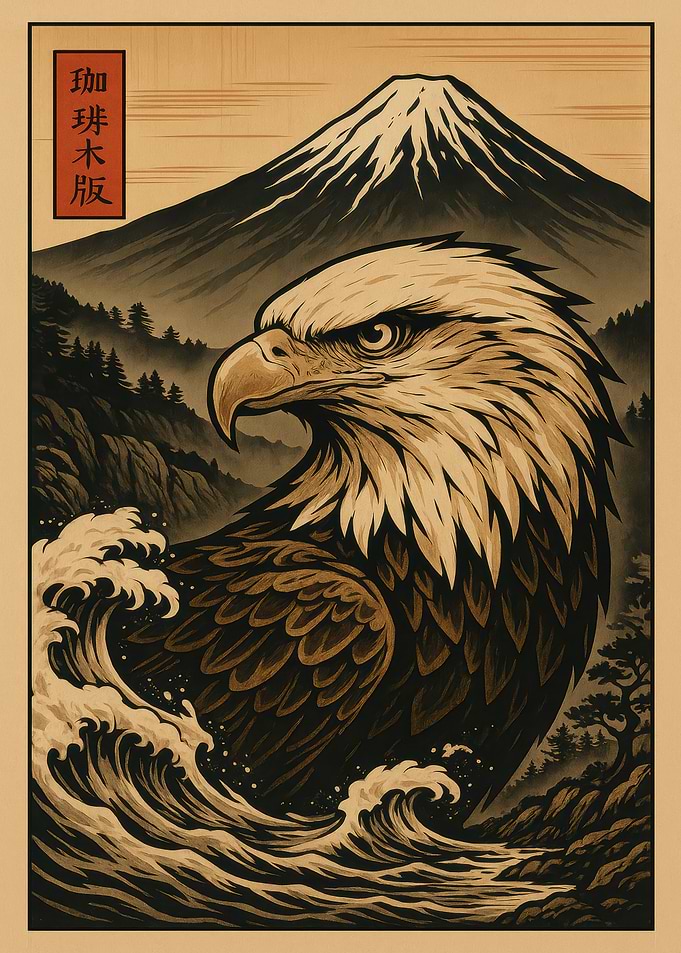 Eagle, Mountain, and Waves Japanese Art