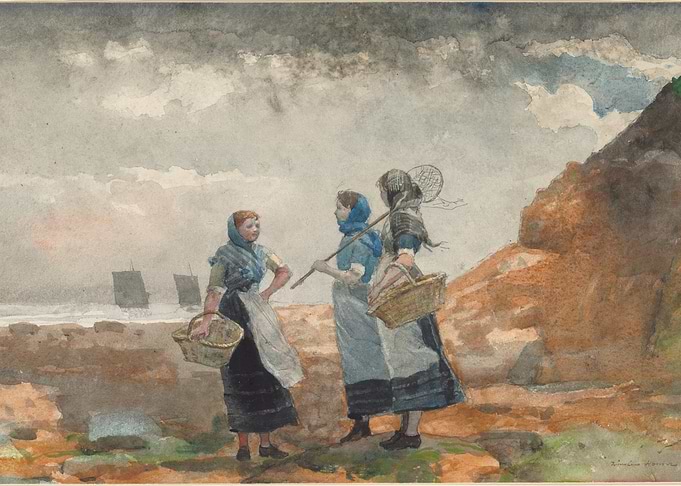 Watercolor Painting of Women by the Sea