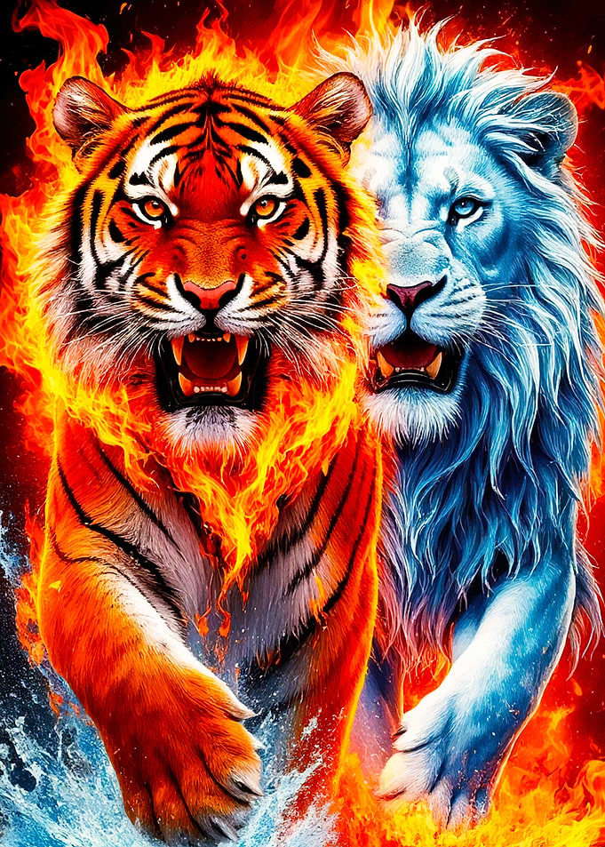 Fire Ice Tiger and Lion