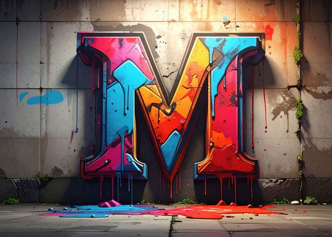 Graffiti Letter M on Concrete Wall