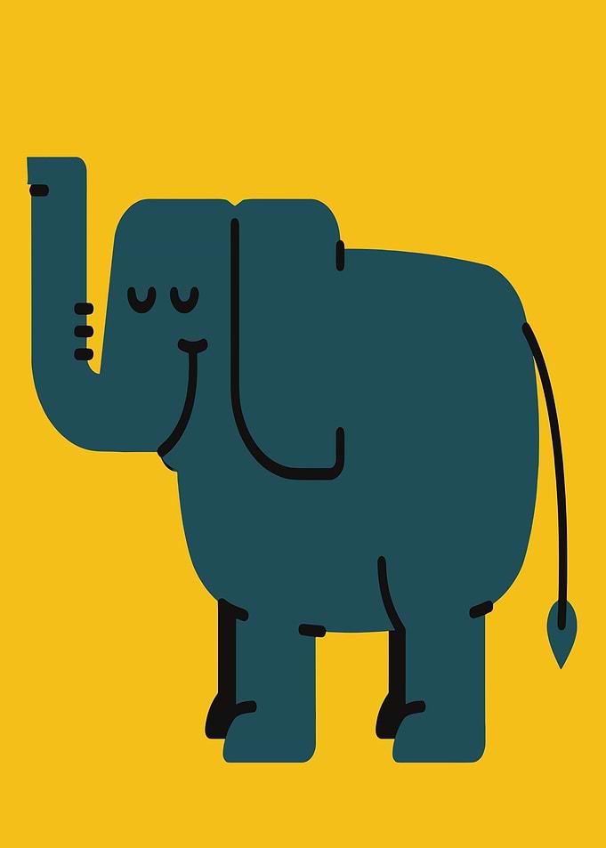 Cartoon Elephant Illustration on Yellow Background