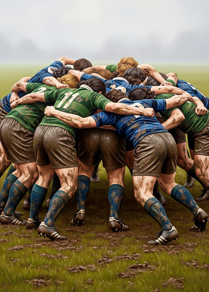 LA MÊLÉE AU RUGBY (The Rugby Scrum) - Original Art Deco Artwork