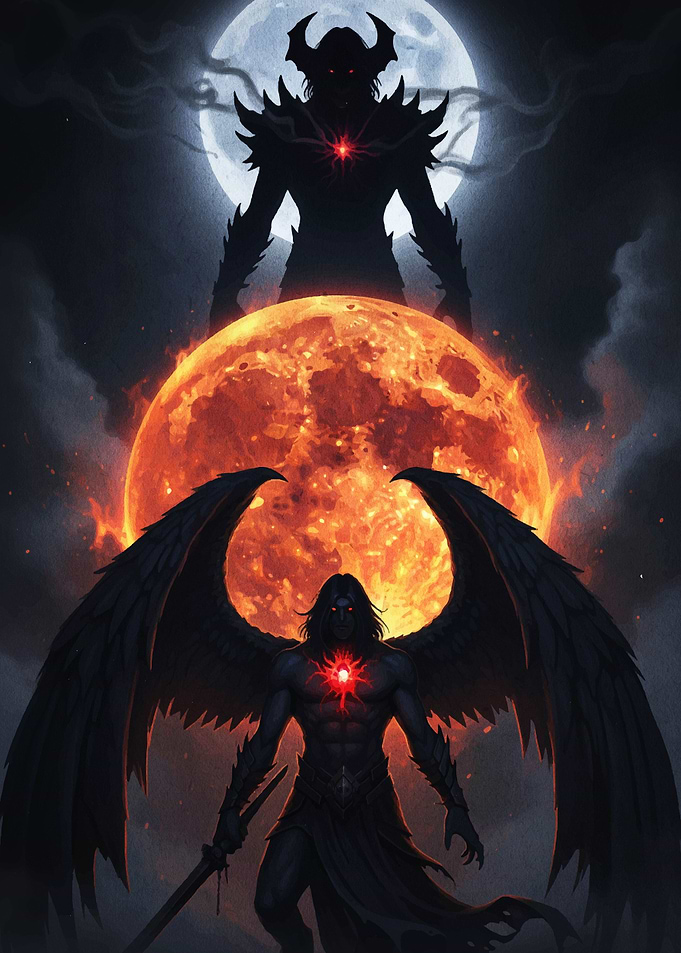 Dark Angel and Demon Under Moonlight