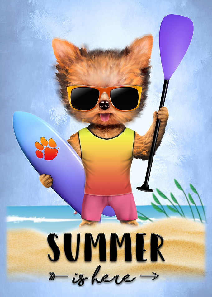 Dog Surfer Summer is Here Animal Illustration