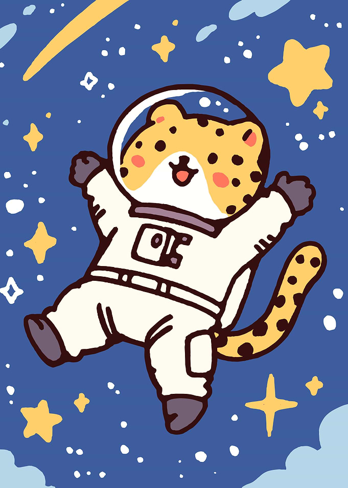 Astronaut Cat in Space Cartoon