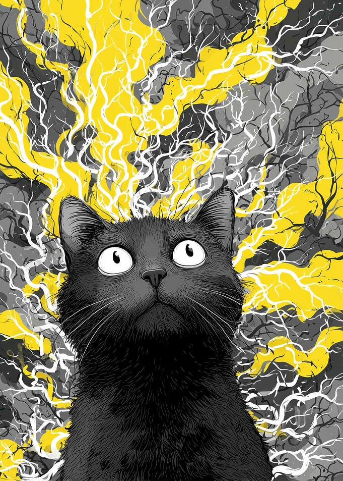 Surprised Black Cat with Abstract Background