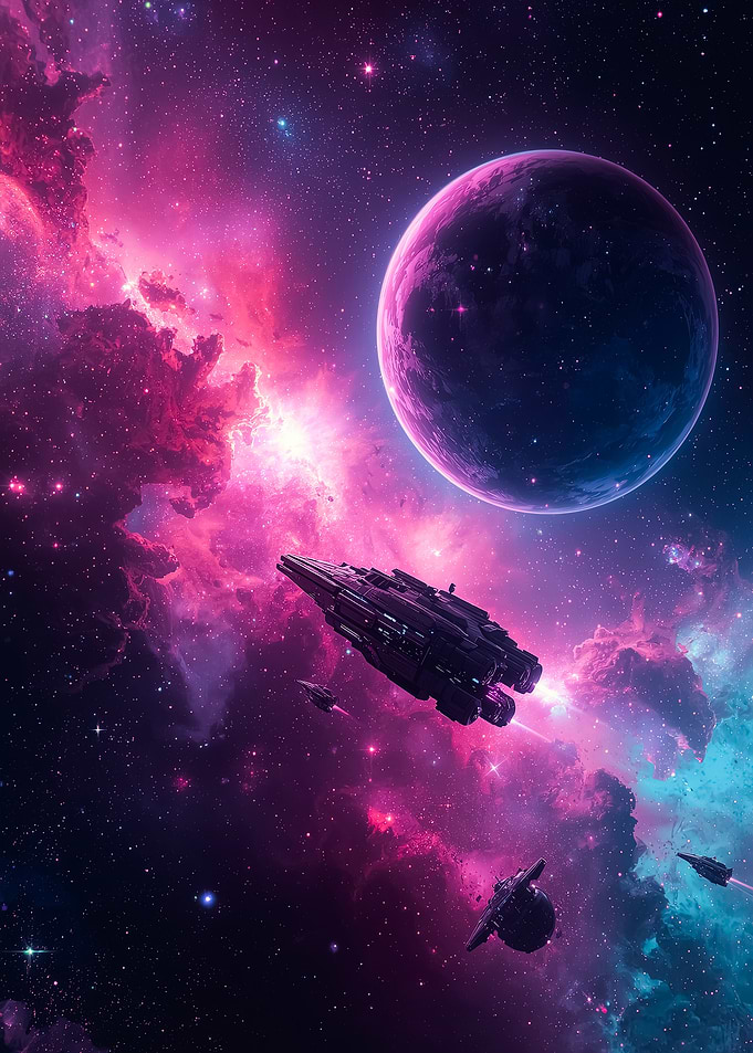 Spaceships in Nebula with Planet