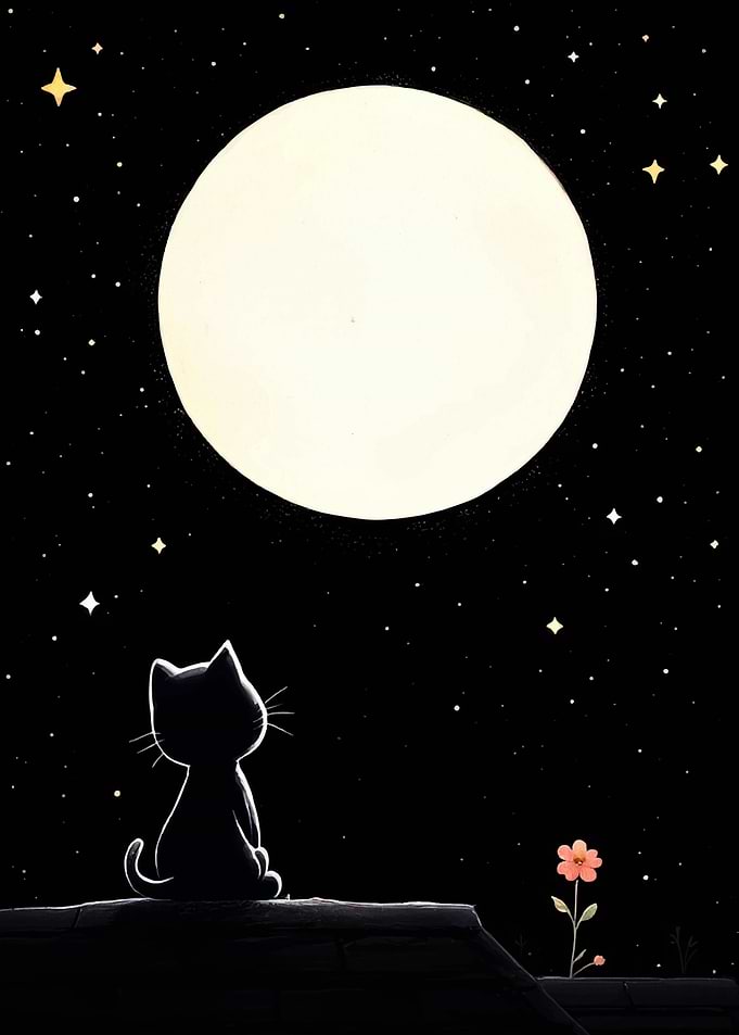 Cat Gazing at the Moon