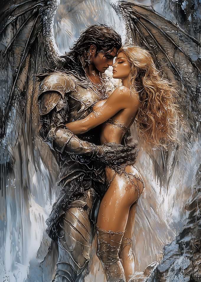 Winged Warrior Embracing a Woman