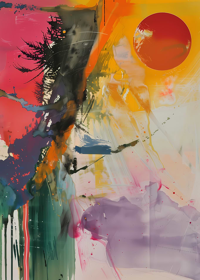 Abstract Painting with Red Circle