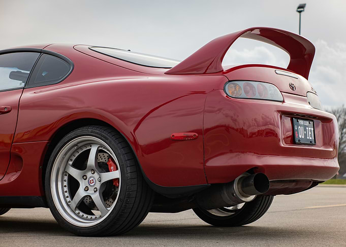 Red mark4 a80 Toyota Supra Rear View quiet plate