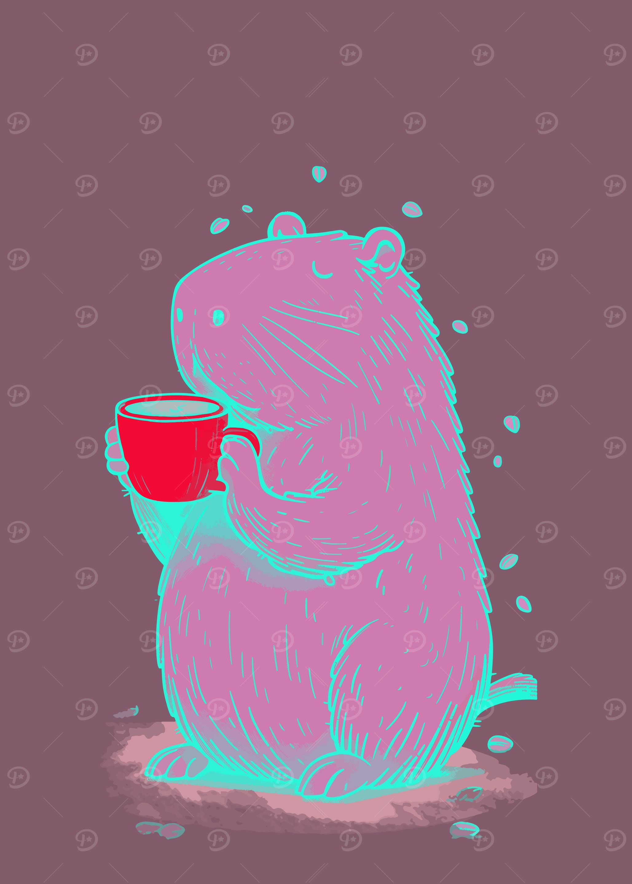 Capybara with Coffee Cup Illustration