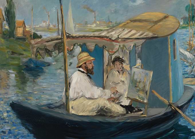 Monet Painting in His Boat Studio