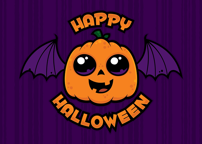 Happy Halloween Kawaii Pumpkin Bat Cartoon
