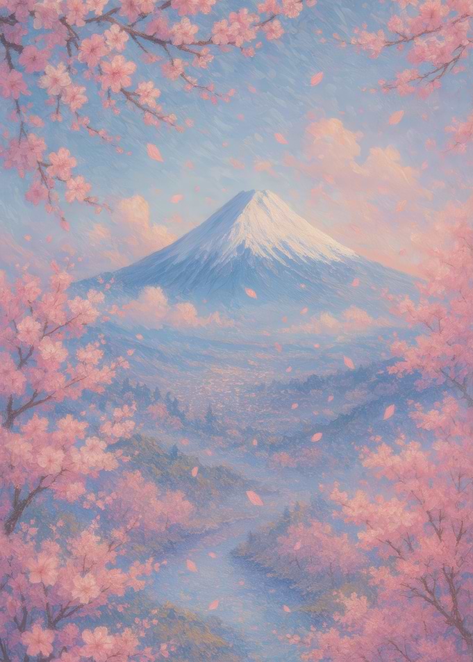 Mount Fuji with Cherry Blossoms Painting
