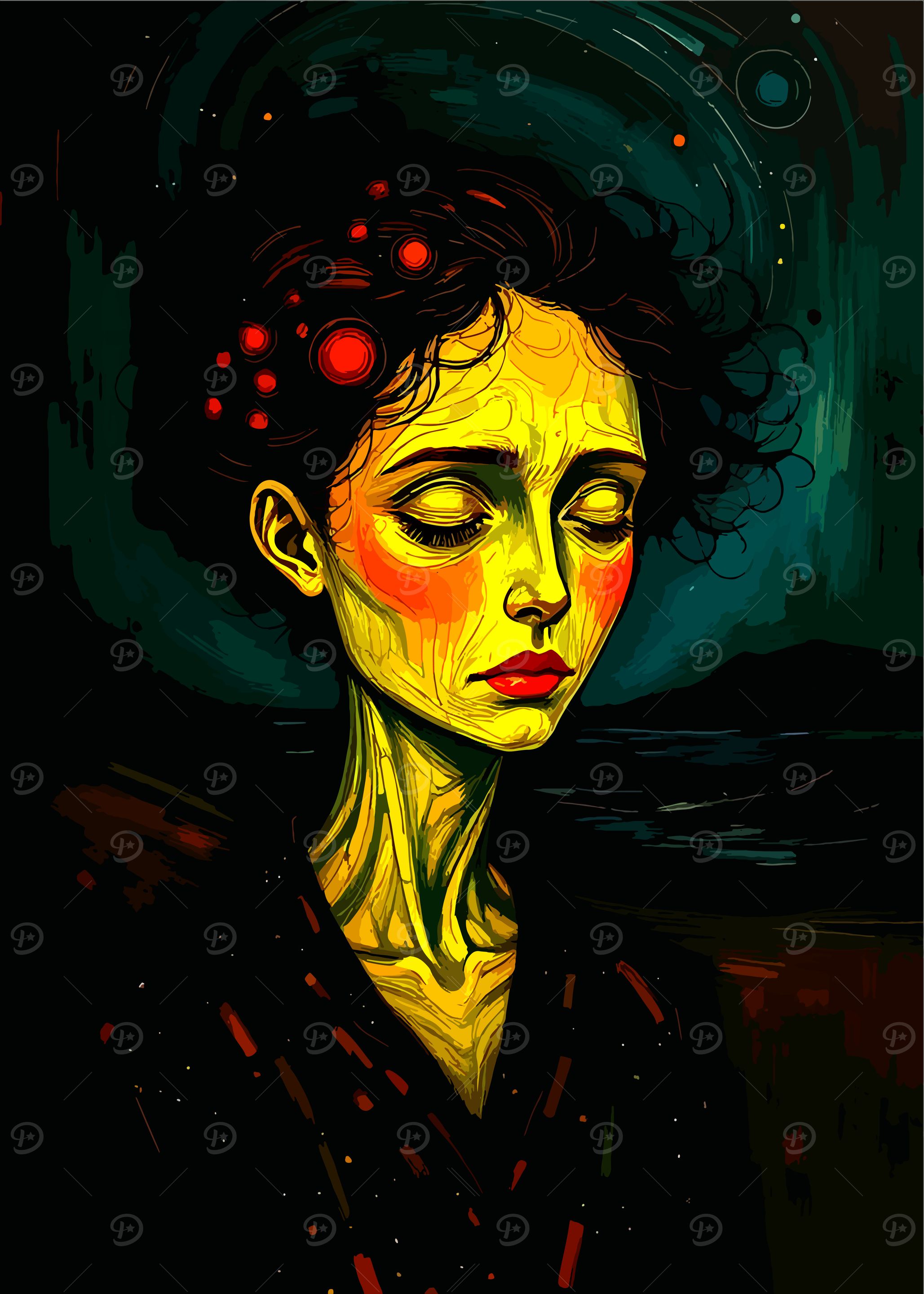 Contemplative Woman Portrait in Dark Palette