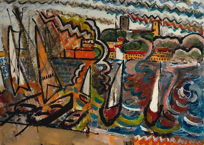 Abstract Seascape Painting with Sailboats by francic picabia