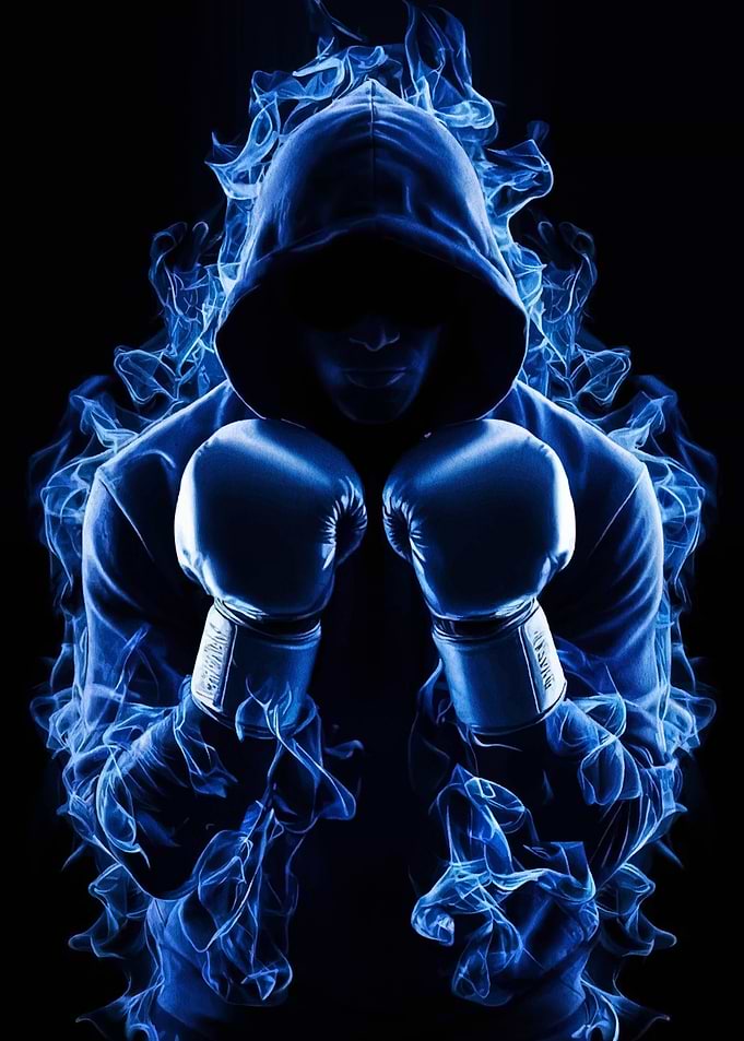 Hooded Boxer with Blue Flame Aura