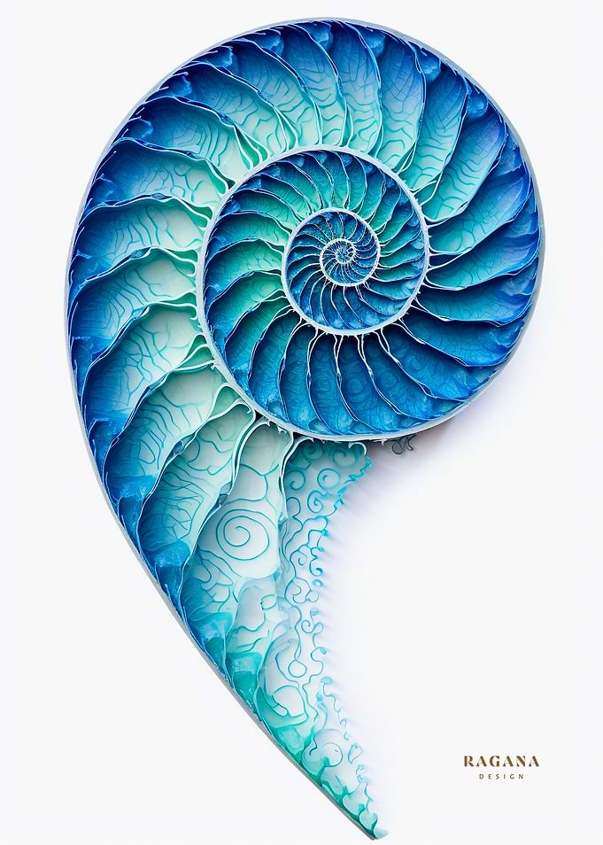 Blue Nautilus Shell Section Art