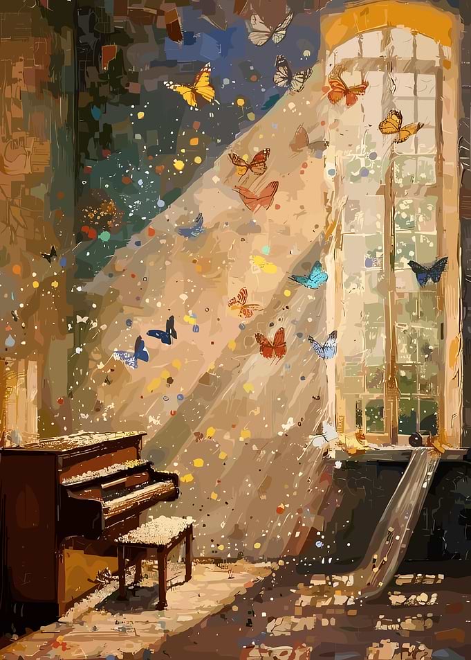 Piano Room with Butterflies Painting