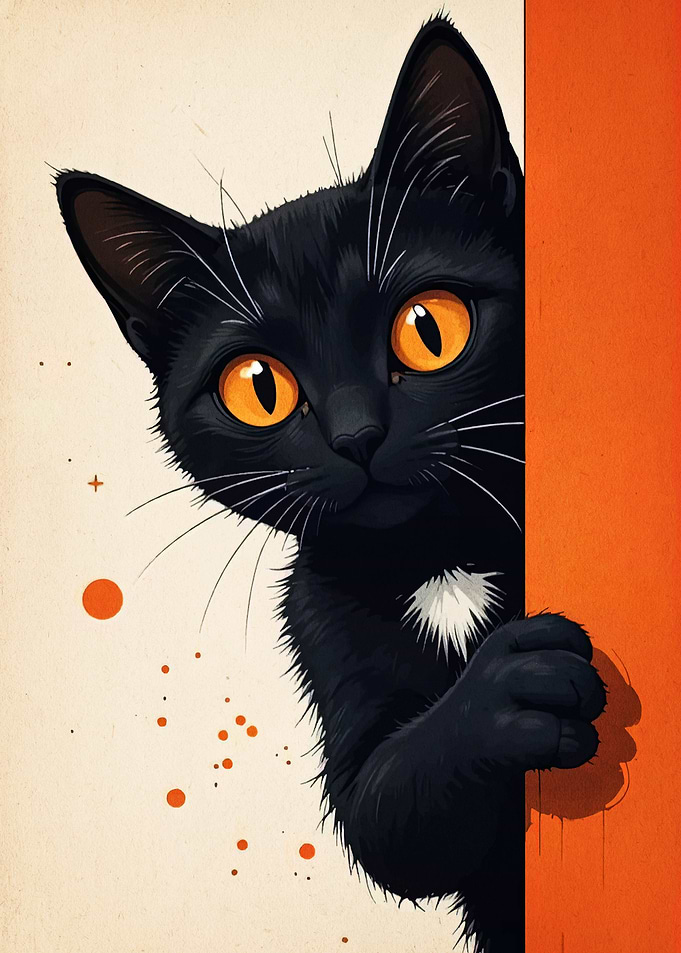 Peeking Black Cat Illustration