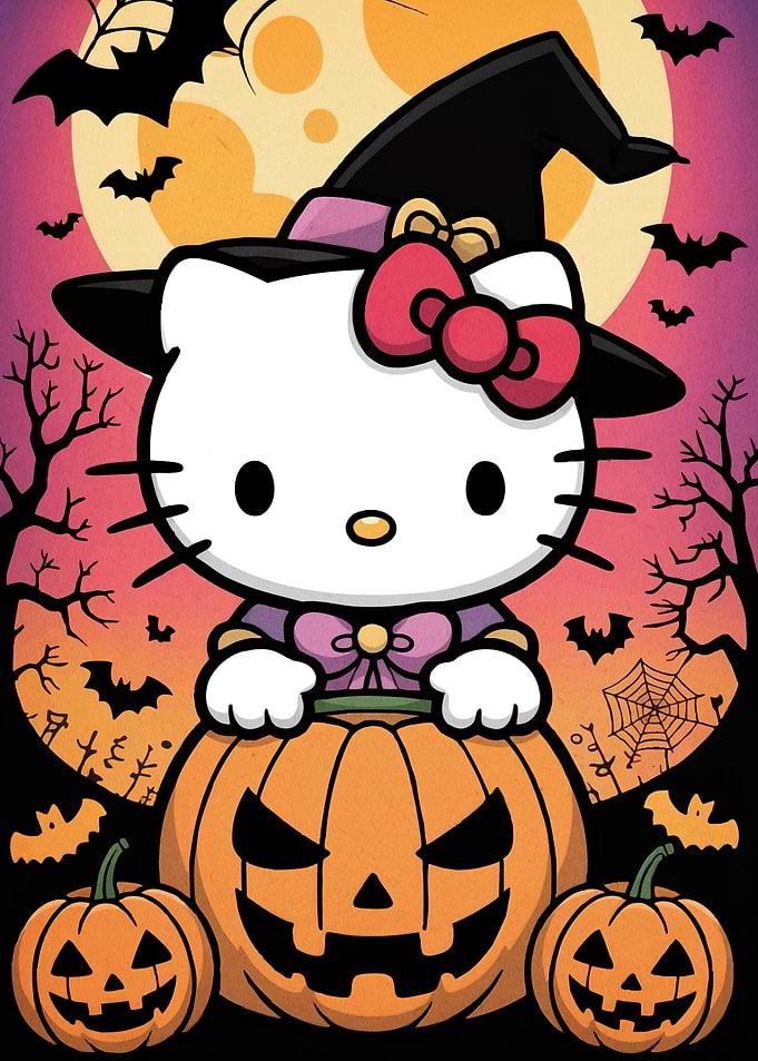 Cat Animal Halloween Witch Pumpkins