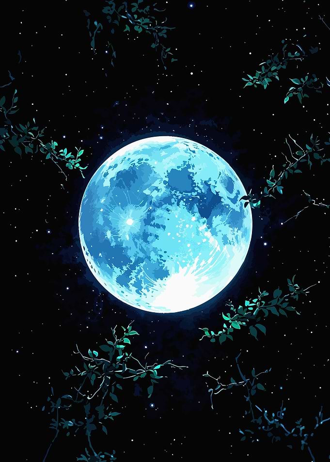Blue Moon and Vines in Space