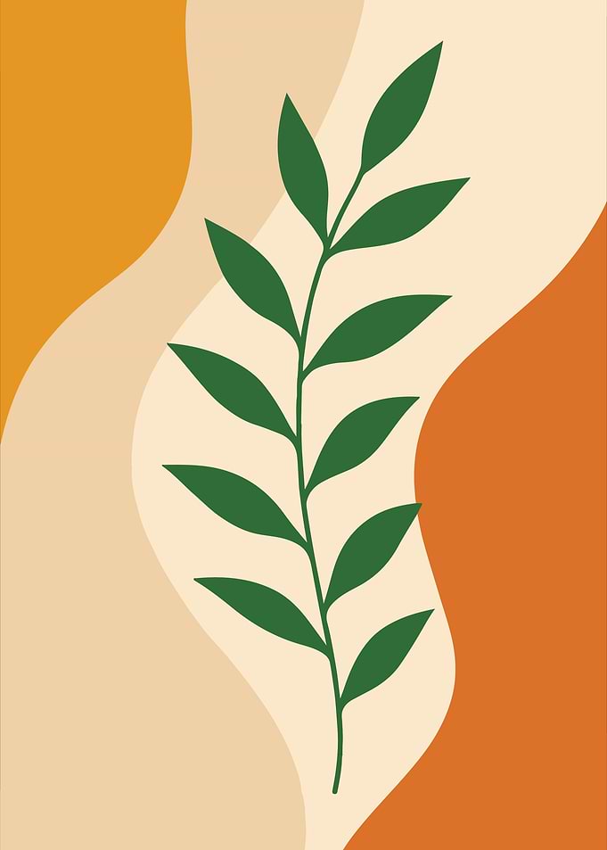 Abstract Botanical Art with Green Leaves