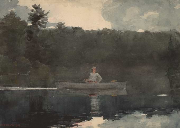 Canoe in Calm Waters Painting