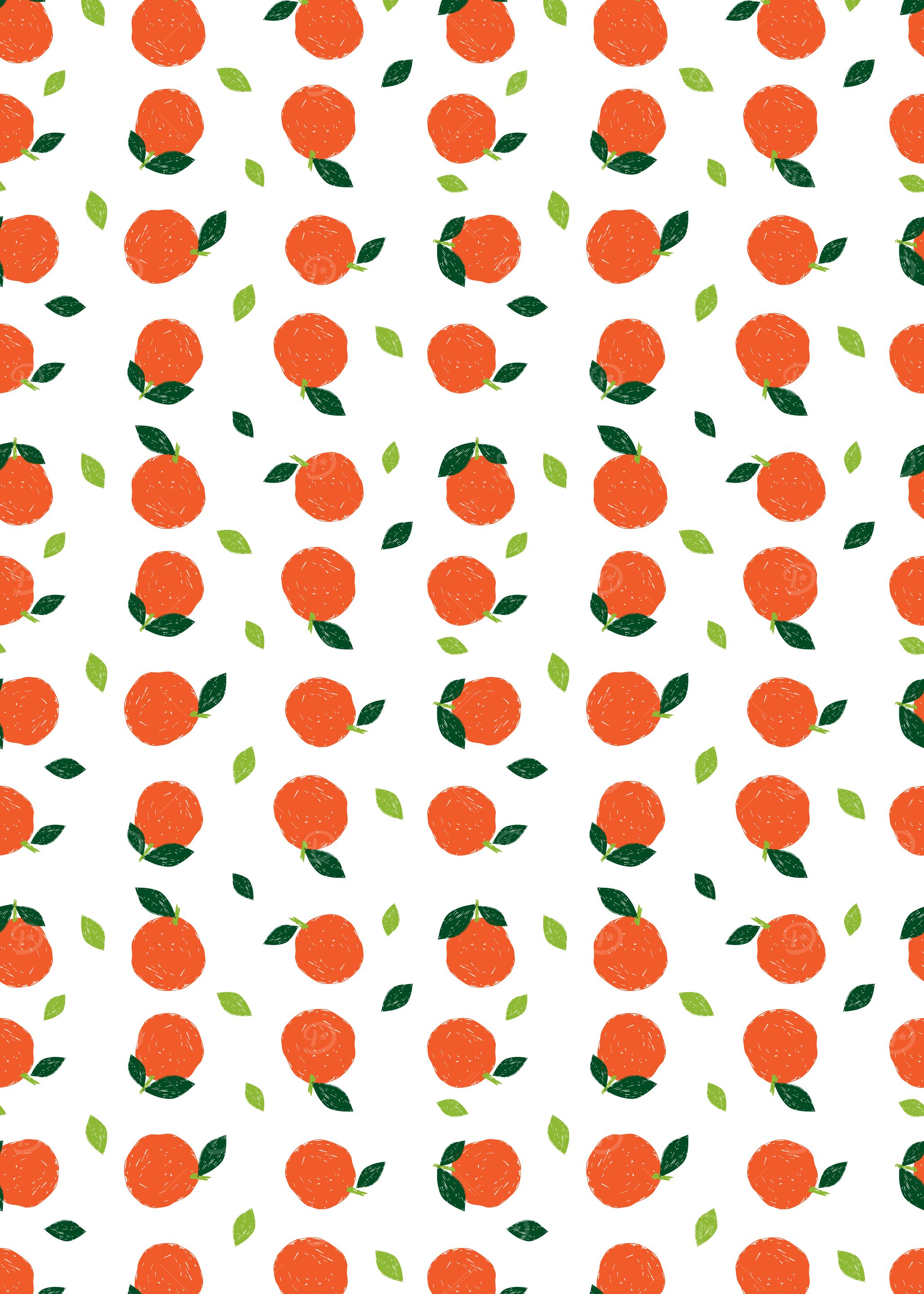 Orange and Leaf Pattern on White