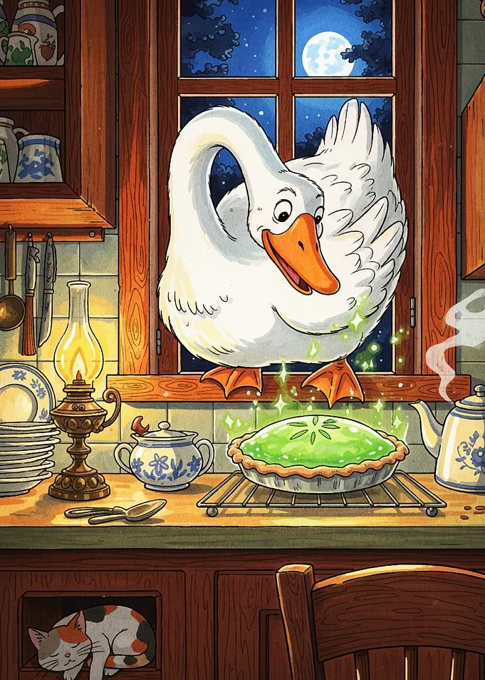 Goose and Pie in Kitchen Scene